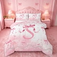 thumbnail image 1 of meiyoeat Chic Pearl Print Queen Comforter Set,Coquette Bow Glitter Letter S Design Comforter Sets Queen For Girl,Pink Reversible,3-Piece,1 Comforter And 2 Pillowcases, 1 of 7