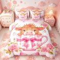 thumbnail image 1 of meiyoeat Ckawaii Highland Cattle 7-Piece Twin Bedding,Pink Bow Floral Blossom Bedding Comforter Set For Girls,Pink Reversible, 1 of 7