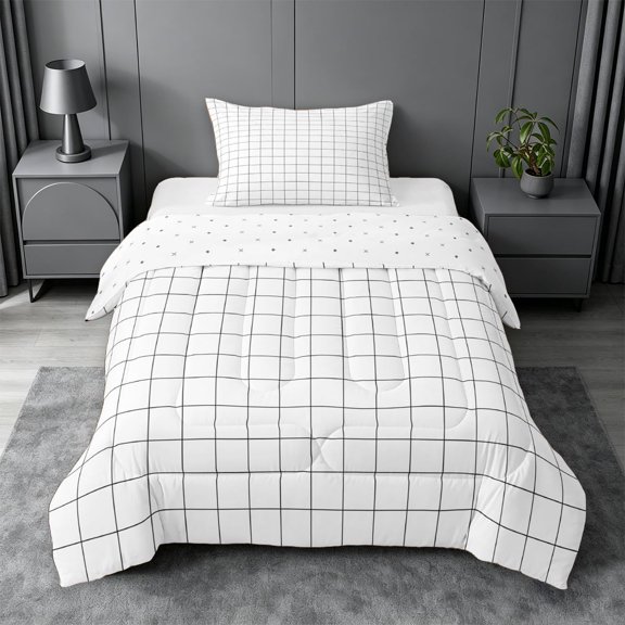 meiyoeat Classic Check Geometric Twin Comforter Sets For Kids,Simple Square Plaid Bedding Set,Reversible,2 Pieces
