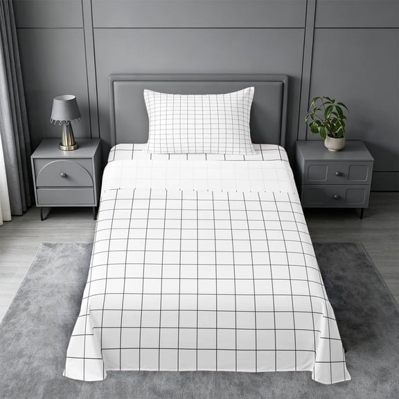 meiyoeat Classic Check Geometric Twin Sheets For Kids,Simple Square Plaid Bedding,3 Pieces