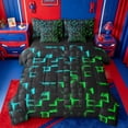 thumbnail image 1 of meiyoeat Classic Geometric Checkered 7 Pieces Full Size Bedding Sets For Kids,Gradient Neon Blue Green Full Size Bed in a Bag For Boys,Black Reversible, 1 of 7
