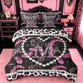thumbnail image 1 of meiyoeat Classic Leopard Alphabet Print 7-Piece Twin Bedding Sets For Adults,Fashion Cheetah Initial M Bedding Comforter Set For Kids,black Reversible, 1 of 7