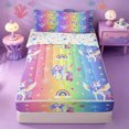 thumbnail image 1 of meiyoeat Colorful Kawaii Unicorn Zipper Queen Comforter Set With Fitted Sheet And 2 Pillowcases For Girls,Dreamy Rainbow Gradient Stripes Zipper Bedding Set For Kids,Colorful Stars Reversible,4Pcs, 1 of 7