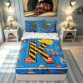thumbnail image 1 of meiyoeat Construction K Initial Hard Hat Zipper Comforter Set with Fitted Sheet and 2 Pillowcases, Cartoon Truck Zipper Bedding Set for Boys Girls, Blue, Polkadot Reversible, 3 Pieces, 1 of 6
