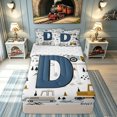 thumbnail image 1 of meiyoeat Construction Letter D Zipper Comforter Set with Fitted Sheet and 2 Pillowcases for Kids, Excavator Print Zipper Bedding Set for Bedroom, Blue, Reversible, 3pcs, 1 of 6