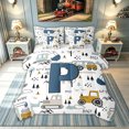 thumbnail image 1 of meiyoeat Construction Letter P Full Size Bedding Sets for Boys Kids, Cute Cartoon Truck Full Size Bed in a Bag, Blue, Reversible, 7pcs, 1 of 6