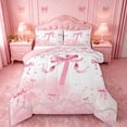 thumbnail image 1 of meiyoeat Coquette Bow Monogrammed T Full Size Comforter Sets,Pink Pearl Initial Print Bedding Comforter Set For Girl,Pink Reversible,3-Piece,1 Comforter and 2 Pillowcases, 1 of 7