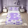 thumbnail image 1 of meiyoeat Cute Bow Letter E Zipper Comforter Set with Fitted Sheet and 2 Pillowcases, Floral Plaid Zipper Bedding Set for Kids Girls, Purple, Reversible, 3 Pieces, 1 of 6