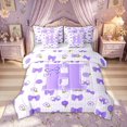thumbnail image 1 of meiyoeat Cute Bow Letter H Twin Bedding, Floral Plaid Bedding Comforter Set for Kids Girls, Purple, Reversible, 7 Pieces, 1 of 6