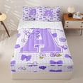 thumbnail image 1 of meiyoeat Cute Bow Letter A Zipper Comforter Set with Fitted Sheet and 2 Pillowcases for Girls, Floral Plaid Zipper Bedding Set for Bedroom, Purple, Reversible, 3-Piece, 1 of 6