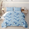 thumbnail image 1 of meiyoeat Cute Cartoon Shark Quilt Full for Boys Girls, Kawaii Underwater Animal Full Bedspread Sets, Sky Blue, 3-Piece, 1 of 7