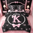 thumbnail image 1 of meiyoeat Cute Coquette Bow 7-Piece Twin Bedding For Kids,Pink Ribbon Bowtie Initial Letter K Bedding Comforter Set,Pink Reversible, 1 of 7