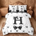 thumbnail image 1 of meiyoeat Cute Coquette Bow 7 Pieces Full Size Bedding Sets For Kids,Black Ribbon Bowtie Initial Letter H Full Size Bed in a Bag,Black Reversible, 1 of 7