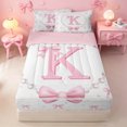 thumbnail image 1 of meiyoeat Cute Coquette Bowknot Zipper Twin Comforter Sets with Fitted Sheet and 2 Pillowcases For Kids,Pink Ribbon Bow Initial Letter K Zipper Bedding Set,Pink Reversible,4-Piece, 1 of 7