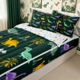 thumbnail image 1 of meiyoeat Cute Dinosaur Zipper Full Size Comforter Sets with Fitted Sheet and 2 Pillowcases for Kids Boys, Green Prehistoric Animal Zipper Bedding Set for Bedroom, Colorful Star ReversibleB, 1 of 6