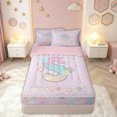 thumbnail image 1 of meiyoeat Cute Floral Letter S Zipper Comforter Set with Fitted Sheet and 2 Pillowcases for Kids Girls, Pastel Initial Zipper Bedding Set for Birthday Party, Pink, Pink Reversible, 3pcs, 1 of 6