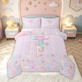 thumbnail image 1 of meiyoeat Cute Floral Letter T Full Size Comforter Sets for Kids Girls, Pastel Initial Bedding Comforter Set for Birthday Party, Pink, Pink Reversible, 3-Piece, 1 Comforter and 2 Pillowcases, 1 of 6