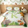 thumbnail image 1 of meiyoeat Cute Lion Monkey Animal Bed Spread Queen for Girls, Green Monogram K Queen Coverlet Set, 3pcs, 1 Comforter and 2 Pillowcases, 1 of 7