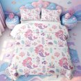 thumbnail image 1 of meiyoeat Cute Mermaid Print Quilt King For Girls,Pink Cartoon Ocean Creatures King Coverlet Set,3 Pieces,1 Bedspread and 2 Pillowcases, 1 of 7