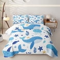 thumbnail image 1 of meiyoeat Cute Ocean Jellyfish Star Whale Twin Quilt Set for Boys Girls, Kawaii Marine Wildlife Twin Coverlet Set, Blue White, 2-Piece, 1 of 7