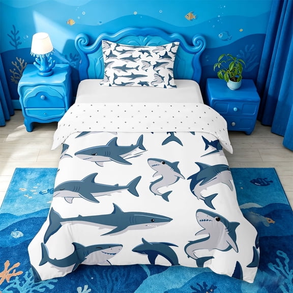 meiyoeat Cute Ocean Shark Twin Duvet Cover For Boys,Marine Animal Twin Bedding For Kids,Reversible,2-Piece(No Comforter)