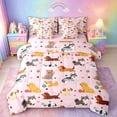 thumbnail image 1 of meiyoeat Cute Pet Dogs 7-Piece King Bedding For Girls,Kawaii Animals King Bed In A Bag For Kids,Pink Reversible, 1 of 7