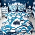 thumbnail image 1 of meiyoeat Cute Shark 7 Pieces Full Size Bedding Sets,Kawaii Ocean Animal Full Size Bed in a Bag For Boys Kids,Navy Blue Reversible, 1 of 7