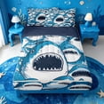 thumbnail image 1 of meiyoeat Cute Shark Zipper Twin Comforter Sets with Fitted Sheet and 2 Pillowcases,Kawaii Ocean Animal Zipper Bedding Set For Boys Kids,Navy Blue Reversible,4-Piece, 1 of 7