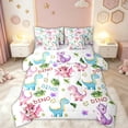 thumbnail image 1 of meiyoeat Cute Watercolor Dino Twin Bedding for Kids, Jungle Egg Wildlife Bedding Comforter Set, White Pink, Reversible, 7pcs, 1 of 5
