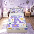 thumbnail image 1 of meiyoeat Daisy Floral K Letter Zipper Twin Comforter Sets with Fitted Sheet and 2 Pillowcases for Women Girls, Purple Princess Cartoon Zipper Bedding Set, Reversible, 4 Pieces, 1 of 6