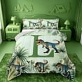thumbnail image 1 of meiyoeat Dinosaur Monogrammed L Queen Comforter Set,Hreen Tropical Botanical Comforter Sets Queen,Light Gray Reversible,3Pcs,1 Comforter And 2 Pillowcases, 1 of 7