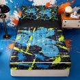 thumbnail image 1 of meiyoeat Dirt Bike Pattern Zipper Twin Comforter Sets with Fitted Sheet and 2 Pillowcases for Teens,Graffiti Print Zipper Bedding Set for Bedroom,Blue Yellow,Reversible, 1 of 6