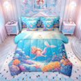thumbnail image 1 of meiyoeat Fairy Mermaid Princess Twin Bedding for Kids Boys Girls, Dreamy Marine Animal Bedding Comforter Set, Blue Pink, Grey Reversible, 7pcs, 1 of 6