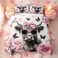 thumbnail image 1 of meiyoeat Farm Highland Cow Quilt Full,Countryside Floral Blossom Full Bedspread Sets,3 Pieces,1 Coverlet and 2 Pillowcases, 1 of 7