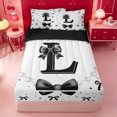 thumbnail image 1 of meiyoeat Fashion Women Pearl Necklace Zipper Twin Comforter Sets with Fitted Sheet and 2 Pillowcases,Black Bowknot Monogrammed L Zipper Bedding Set For Kids,Black Reversible,4 Pieces, 1 of 7