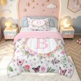 thumbnail image 1 of meiyoeat Floral Butterfly Letter B Twin Comforter Sets for Girls, Spring Rose Flower Bedding Set, Pink Reversible, 2pcs, 1 Comforter and 1 Pillowcase, 1 of 6