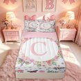 thumbnail image 1 of meiyoeat Floral Butterfly Letter C Zipper Comforter Set with Fitted Sheet and 2 Pillowcases for Girls, Spring Rose Flower Zipper Bedding Set, Pink Reversible, 3-Piece, 1 of 6