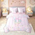 thumbnail image 1 of meiyoeat Floral Flower D Initial Rainbow Full Size Bedding Sets, Watercolor Galaxy Stars Full Size Bed in a Bag for Girls, Pink Reversible, 7pcs, 1 of 6