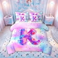thumbnail image 1 of meiyoeat Flower Butterfly K Initial Rainbow Full Size Bedding Sets, Watercolor Galaxy Stars Full Size Bed in a Bag for Girls, Colorful Star Reversible, 7-Piece, 1 of 6
