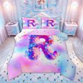 thumbnail image 1 of meiyoeat Flower Butterfly R Initial Rainbow Full Size Comforter Sets, Watercolor Galaxy Stars Bedding Comforter Set for Girls, Colorful Star Reversible, 3 Pieces, 1 Comforter and 2 Pillowcases, 1 of 6
