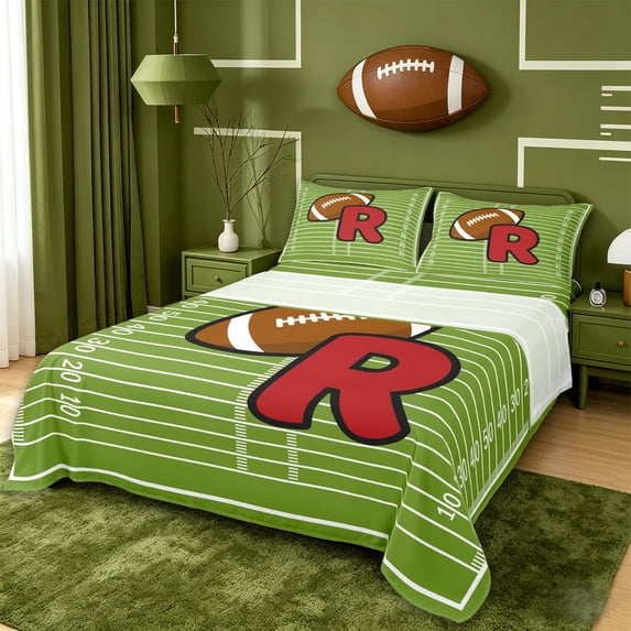 meiyoeat Football Ball Sports Full Size Sheets For Boys,Fashion R Alphabet Print Bed Sheets For Girls,4pcs