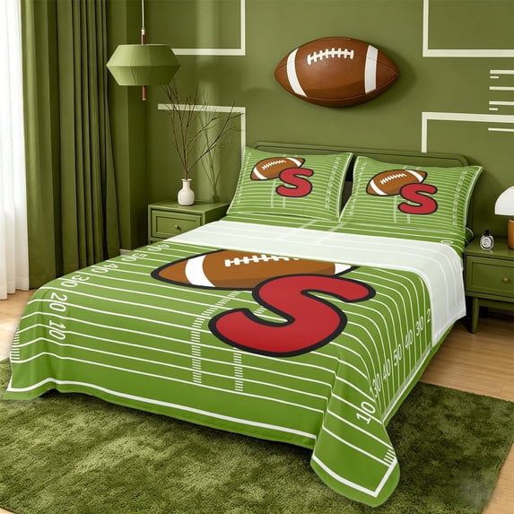 meiyoeat Football Initial Letter S Full Size Sheets For Boys,Ball Sport Games Bed Sheets For Kids,4-Piece