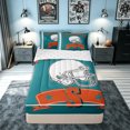 thumbnail image 1 of meiyoeat Football Letter S Zipper Comforter Set with Fitted Sheet and 2 Pillowcases for Boys, Player Print Zipper Bedding Set for Kids, Teal, Reversible, 3-Piece, 1 of 6