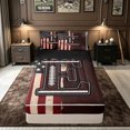 thumbnail image 1 of meiyoeat Football Rugby Zipper Full Size Comforter Sets with Fitted Sheet and 2 Pillowcases for Men, Cartoon Letter E Zipper Bedding Set for Man, Brown Red, Black Reversible, 4-Piece, 1 of 6