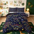 thumbnail image 1 of meiyoeat Galaxy Dino Full Size Comforter Sets for Boys, Neon Line Space Skeleton Bedding Comforter Set, Dark Navy, Black Reversible, 3 Pieces, 1 Comforter and 2 Pillowcases, 1 of 6