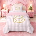 thumbnail image 1 of meiyoeat Geometric Line Art Twin Comforter Sets For Kids,Gold S Alphabet Print Bedding Set For Girls,pink Reversible,2 Pieces, 1 of 7