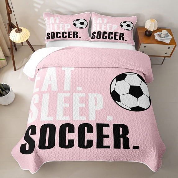 meiyoeat Girls Football Sports Quilt Full For Ball Lover,Kids Soccer Games Gaming Full Bedspread Sets,3pcs