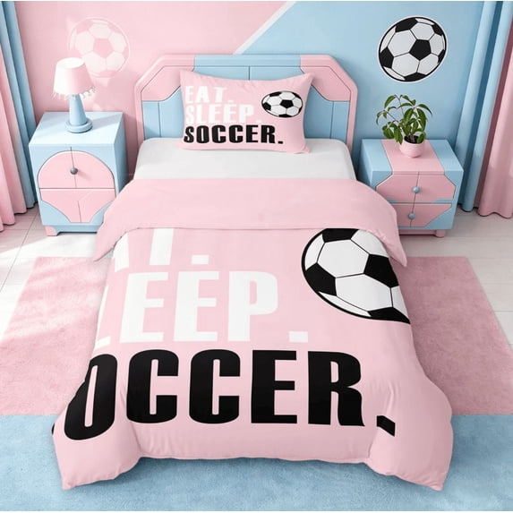 meiyoeat Girls Football Sports Twin Duvet Cover For Ball Lover,Kids Soccer Games Gaming Twin Bedding,Pink Reversible,2pcs(No Comforter)