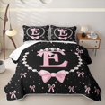 thumbnail image 1 of meiyoeat Girls Personalized Monogrammed Gifts Twin Quilt Set For Bowtie Lovers,Kids Bowknot Alphabet E Print Twin Coverlet Set,2-Piece, 1 of 7