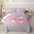 thumbnail image 1 of meiyoeat Girly Sequin Print Bow Quilt Full for Girls Women, Princess Gemstones Full Bedspread Sets, Pink Silver, 3-Piece, 1 of 7